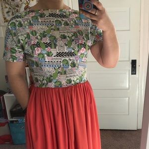 Handmade cactus and coral tie waist dress